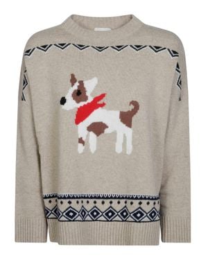 Weekend by Maxmara Pura Wool Crewneck Sweater With Graphic Print - Gray