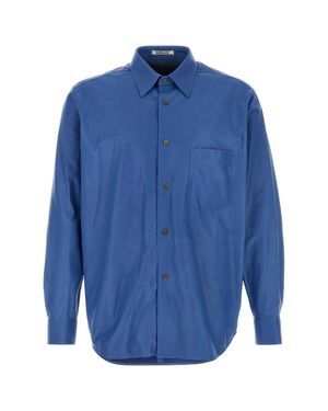 AURALEE Auralea-Inspired Cerulean Calf Leather Shirt For - Blue