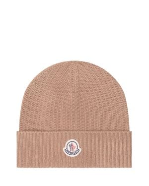 Moncler Mini Sweater-Knit Beanie With Logo - Natural