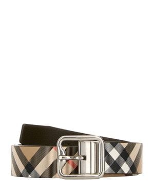 Burberry B Buckle Reversible Belt With Check Pattern And Palladium-Plated Buckle - White
