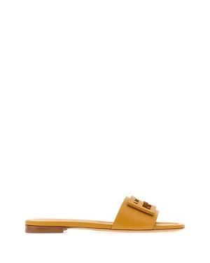 Fendi Mini Leather Slip-On Slippers - Yellow