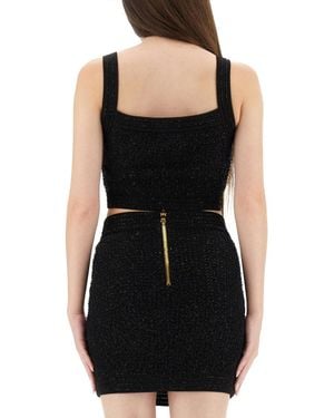 Balmain Button-Embellished Cropped Top - Black