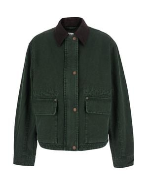 Acne Studios Stitched Detail Cotton Front-Zip Jacket With Side Pockets - Green