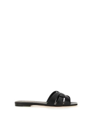 Saint Laurent Tribute Leather Flat Sandals With 0.5 Cm Sole - Black
