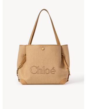 Chloé Large Logo-Embroidered Straw Tote Bag - Natural