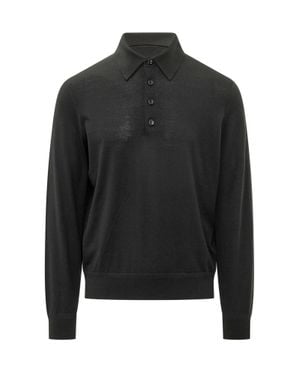 Tom Ford Long Sleeve Polo With Buttons - Black
