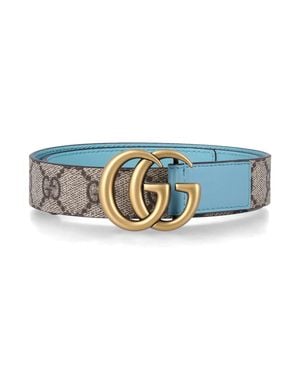 Gucci Kids Gg Supreme Canvas Belt With Antique-Tone Double G Buckle, Height 2.5 Cm - Blue