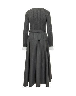 Self-Portrait Knit Twill Midi Dress - Gray