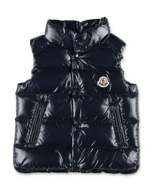 Moncler Mini Bernard Boy's Glossy Quilted Down Vest With High Collar - Blue