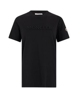 Moncler Cotton T-Shirt With Embroidered Logo - Black