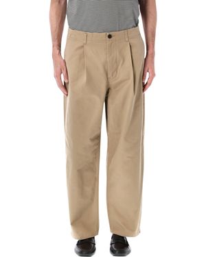 Still By Hand Pleated Chinos With Relaxed Silhouette And Classic Waistband - Natural