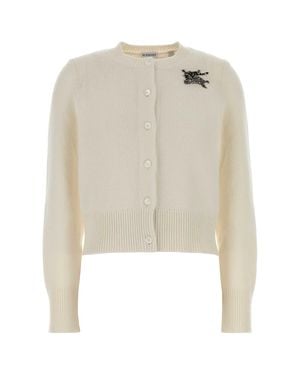 Burberry Ivory Wool-Cashmere Blend Cardigan - White