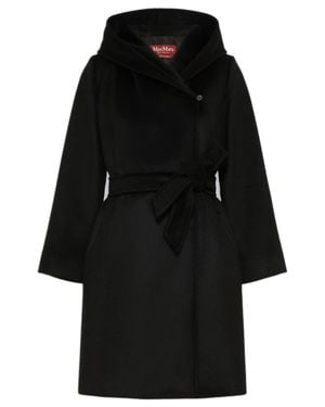 Max Mara Double-Drap Pure Wool Belted Jacket With Welt Pockets - Black