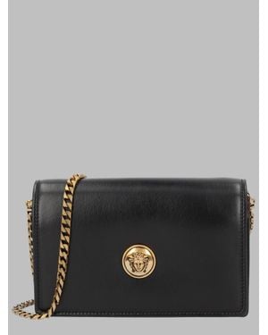 Versace Elegant Leather Shoulder Bag With Sculptural Hardware - Black