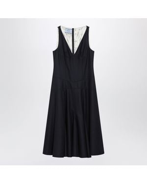 Prada Re-Wool Flared Mini Dress With V-Neck - Black