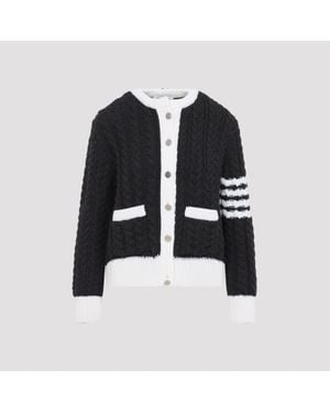 Thom Browne Aran Cable Crew Neck Cardigan - Black