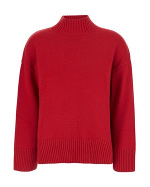 Le Plain Cashmere Mock Neck Sweater With High Collar And Long Sleeves, Regular Fit - Red