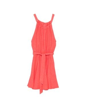 120% Lino Sleeveless Linen Mini Dress With Waist Belt - Red