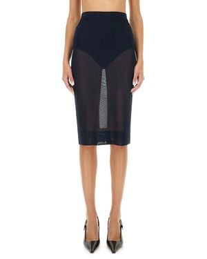 Saint Laurent Sheer Knit Pencil Skirt - Blue