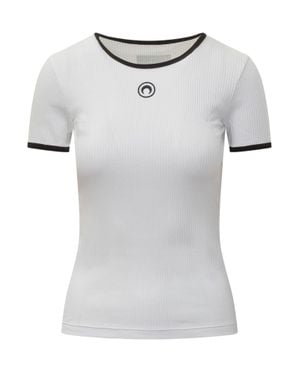 Marine Serre Moon Logo Contrast T-Shirt - White