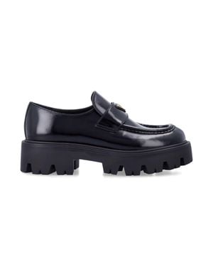 Prada Brushed Leather Loafers With Enameled Triangle Logo And 50 Mm Monoblock Rubber Sole - Blue