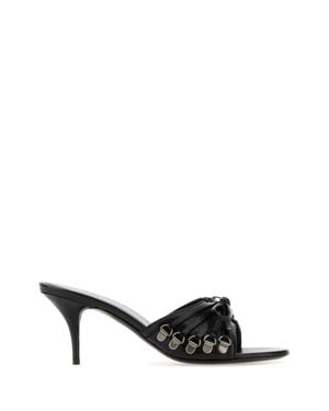 Balenciaga Leather Cagole Mules - Black