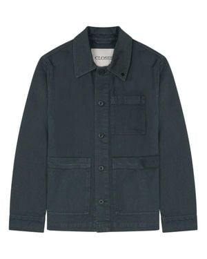 Closed Solid Shirt Collar Jacket - Blue