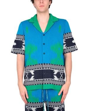 Alanui Jacquard Shirt With Bowling Collar - Blue