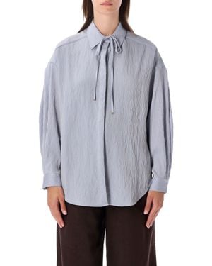 Sessun Tie-Neck Oversized Striped Blouse - Gray
