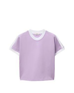 Versace Ribbed Collar T-Shirt With Embroidered Logo - Purple