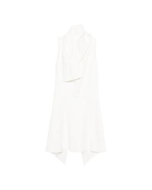 KHAITE Flowing High Neck Satin Mini Dress With Scarf Tail - White