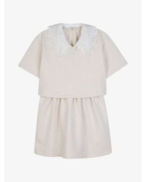 Chloé Girl's Cotton V-Neck Dress With Detachable Embroidered Collar - White