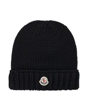 Moncler Mini Ribbed-Knit Beanie With Tricolor Logo Patch - Black