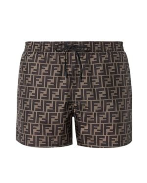Fendi Swim Trunks With Sophisticated Waist And Drawstring - Gray