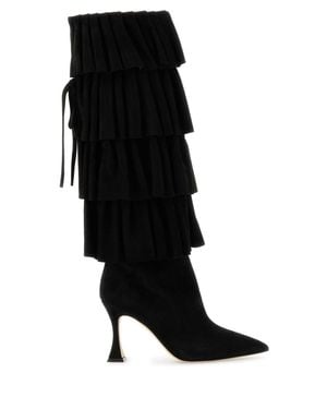 Manolo Blahnik Suede Miralone Boots - Black