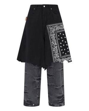 PDF Layered Paisley Distressed Denim Jeans - Black