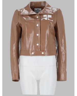 Courreges Reedition Vinyl-Effect Sports Jacket - Brown