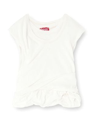 DIESEL Double-Layer Mini Tank T-Shirt With Ribbed Stretch & Embroidered D Logo - White