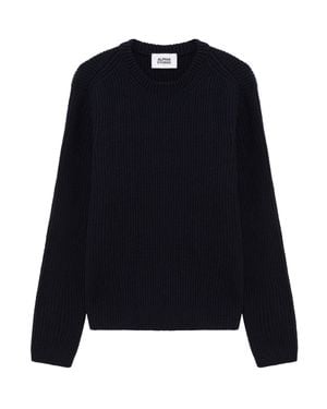 Alpha Studio Ribbed Wool Cashmere Crewneck Sweater - Blue