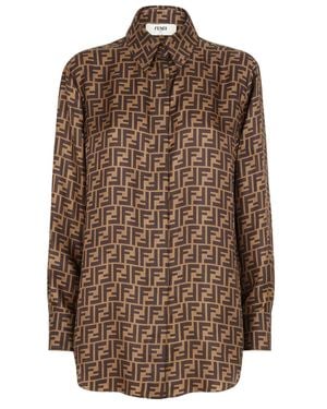 Fendi Silk Twill Ff Jacquard Long-Sleeve Shirt - Brown