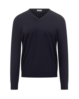 Malo Cashmere V-Neck Pullover Sweater - Blue