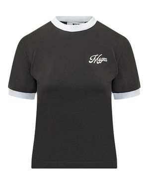 MSGM Ringer T-Shirt With Embroidery - Black