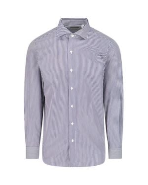 Finamore 1925 100% Cotton Button-Down Shirt With Textured Pattern - Purple