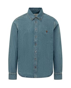 Ami Paris Denim Shirt With Logo - Blue