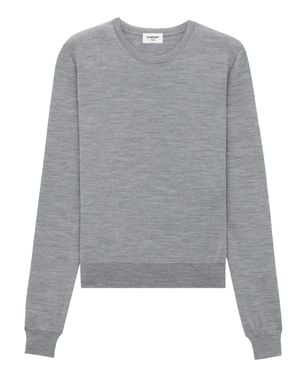 Saint Laurent Fitted Crew Neck Sweater With Cassandre Embroidery - Gray