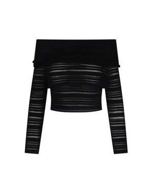 ANDREA ADAMO Off-Shoulder Long Sleeve Crop Top - Black