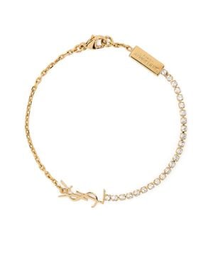 Saint Laurent Rhinestone Side Bracelet With Center Cassandre Charm And Lobster Clasp - Metallic