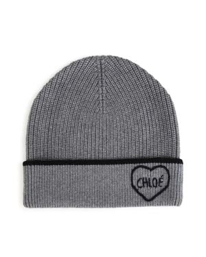 Chloé Girls' Knit Hat With Embroidered Logo - Gray