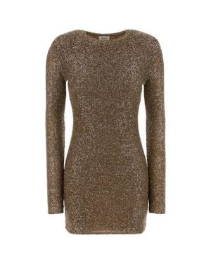 Saint Laurent Embellished Fabric Mini Dress - Brown