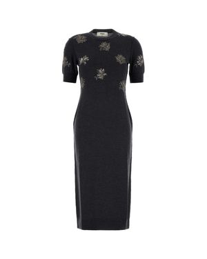 Fendi Wool Dress With Embroidery - Black